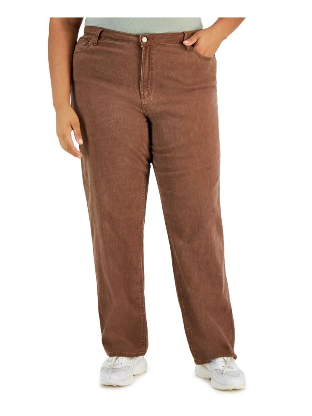 Tinseltown Womens Trendy Plus Size Baggy Straight Leg Jeans Brown Size 18W NWT